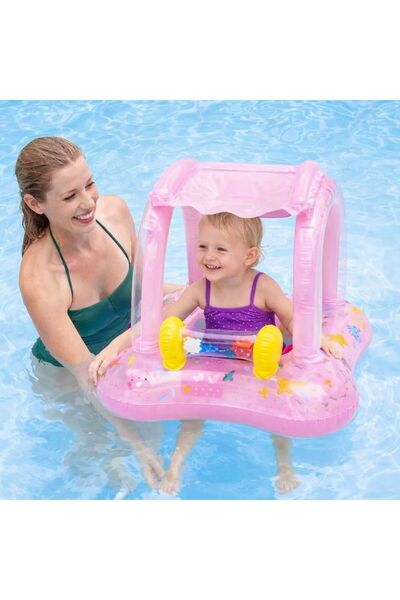 NUNU Gölgelikli Bebek Deniz Simidi Oturaklı Baby Float UV Korumalı – Mavi / P...