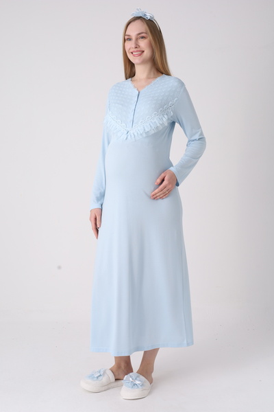 EM&FA TEKSTİL Maternity Lace Detailed Single Nightgown