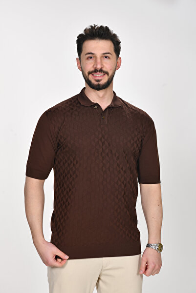 VALERİO MEN Collar Buttoned Diamond Pattern Premium Knitwear