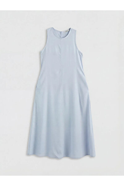LC Waikiki Xside blue crew neck linen blend dress