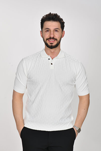 VALERİO MEN Collar Buttoned Diamond Pattern Premium Knitwear