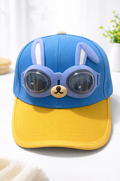 synshop Μπλε και κίτρινο καπέλο κουνελιού με γυαλιά, προστασία UV, βαμβακερό,...