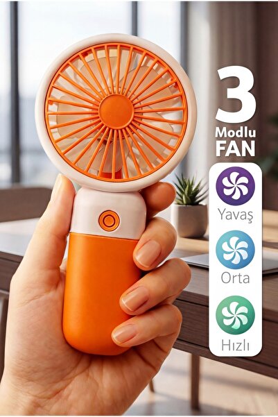 Thundara Standlı ve Şarjlı El Fanı 3 Kademeli Taşınabilir El/Masaüstü Mini Va...