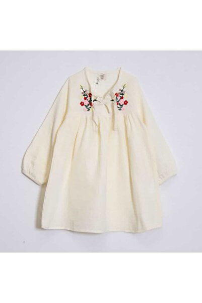 OZZY KİDS Момичешка муселинова рокля с флорална бродерия