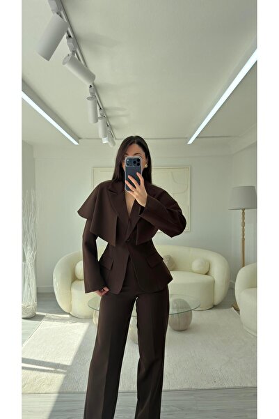 LUUNA STORE Brown Cape Detail Jacket Set