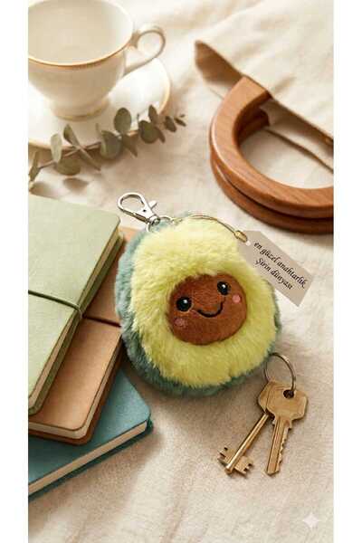 Şirin Smiling Plush Avocado Keychain - Soft Fluffy Bag Accessory