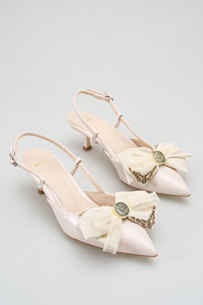 meyra'nın ayakkabıları حذاء نسائي مفتوح من الخلف بكعب قصير مدبب باللون البني