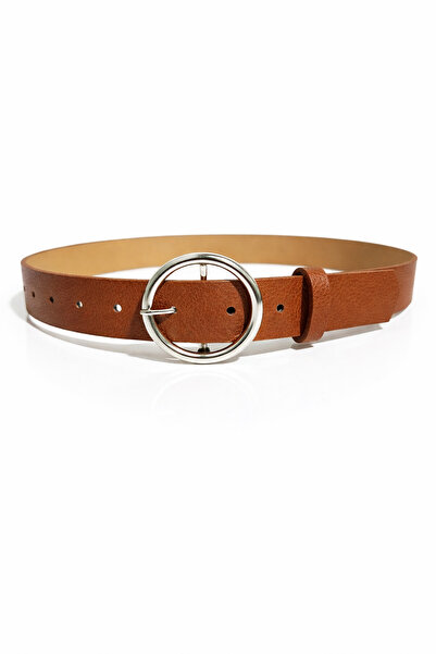 kemer krallığı Women's Tan Ring Buckle Belt Silver Buckle Jacket Belt Jeans B...