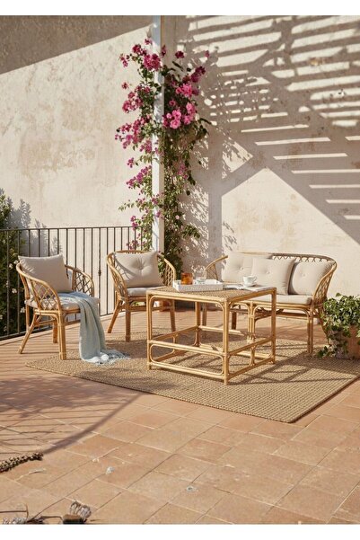 Lessio Home Sofia Rattan Oturma Grubu Balkon & Bahçe Seti – Doğal Rattan Kolt...