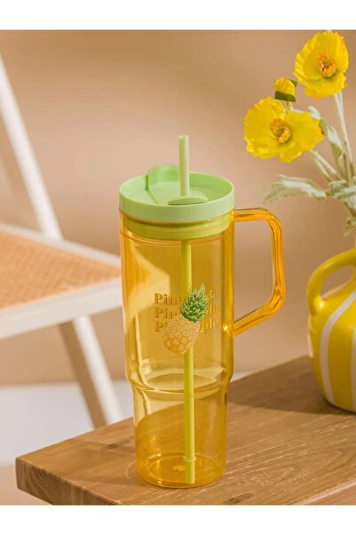 LC Waikiki Colorless Pineapple Printed Water Bottle with Straw (S6)