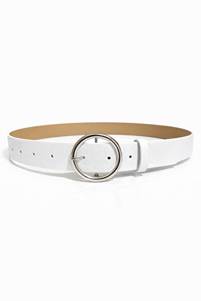 kemer krallığı Women's White Ring Buckle Belt Silver Buckle Jacket Belt Jeans...