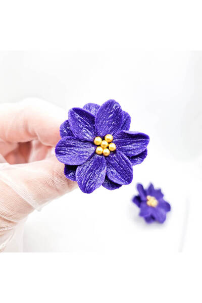 MYGRACE Ръчно изработени обеци, лилави, с цвете, от полимерна глина и неръжда...