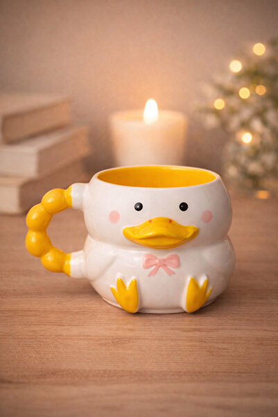 İZart ÖRDEK KUPA 3D KABARTMALI Özel Kabartmalı Tamamıyla El Yapımı Seramik Kupa