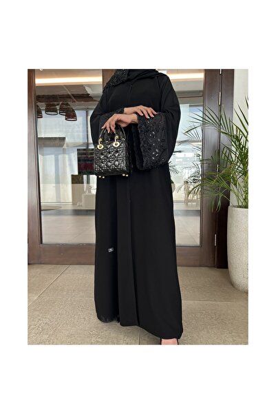 RYTAN عبايه قماش كتان زرار امام كم واسع كلفه مطرز