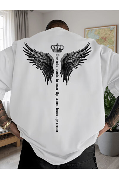 one button Μπλουζάκι Premium Oversize με στάμπα λεπτομέρειας φτερού αγγέλου