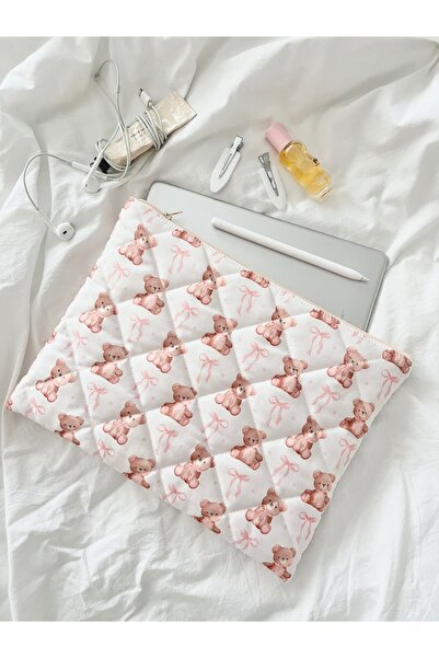 Lulishop Teddy Desenli Kapitone Tablet Kılıfı 10-11 İnç Fermuarlı Koruyucu iP...