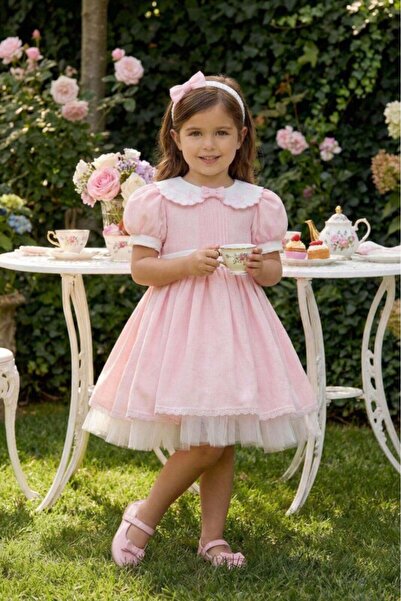 Pamina Baby Girl Evening Dress Set with Wavy Embroidery Collar, Watermelon Sl...