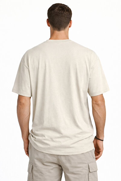 DUBU BUTİK Unisex Oversize Tişört Limited Edition Baskılı %100 Pamuk Bej Salaş Rahat Yazlık Erkek Kadın T-Shirt