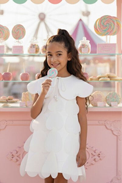 Pamina Ecru Girls Petal Layered Dress with Removable Collar 3-7 AGE 36134PR