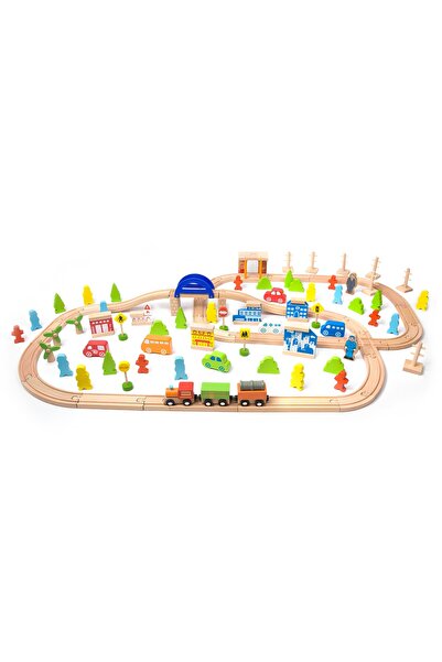 ETERNAL SUNSHINE 110 Parçalı Dev Ahşap Tren Seti - Aksesuarlı Şehir Macerası