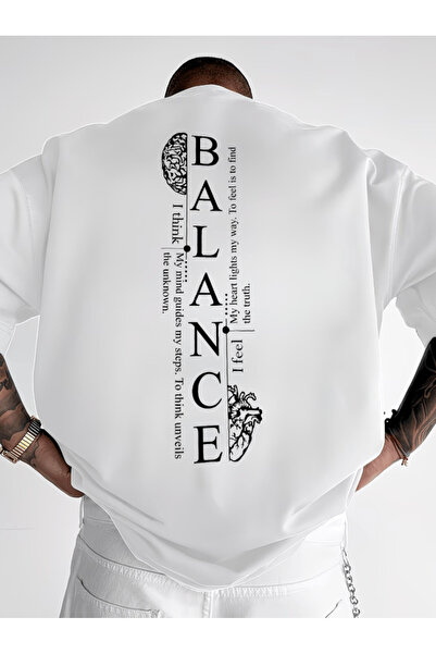 one button Balance Vertical Design Printed Premium Oversize T-Shirt
