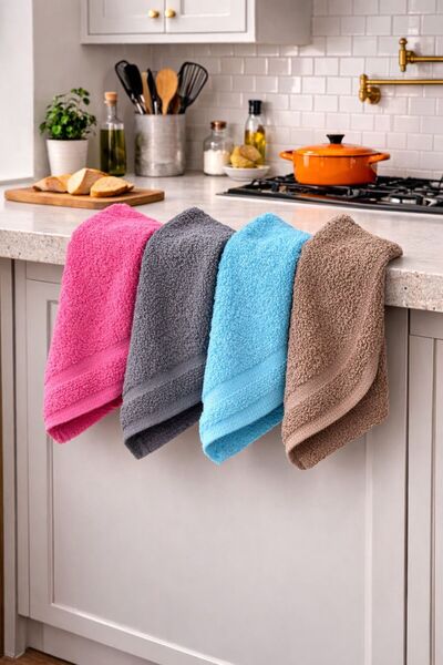 Bikaya Home 100% Cotton Towel Washcloth |   30X30 cm |   4-Pack |   Super Abs...