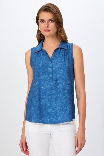 İKİLER Önü Çıtçıtlı Polo Yaka Bluz 026-3009