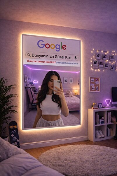 vinyuup Senden Başka Kim Olabilir Ayna Neon LED Tabela 40x55 cm – Selfie Ayna...