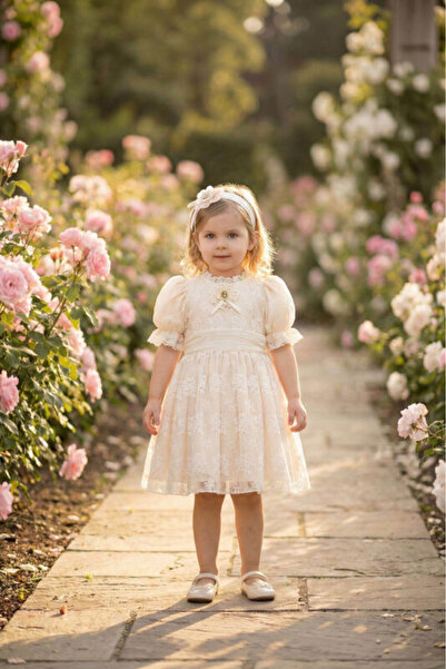 Pamina Baby Girl Evening Dress with Brooch, Ruffled Watermelon Sleeves, Puffy...