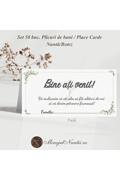 MirajulNuntii.ro Set 50 buc Plicuri de Bani Nuntă Botez Floral Carton Premium...