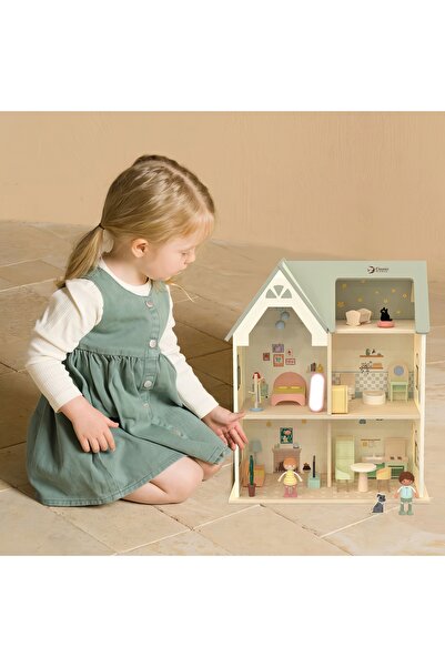 ETERNAL SUNSHINE Ahşap Bebek Evi ve Mobilya Seti - Figürlü & 2 Katlı (31 Parça)