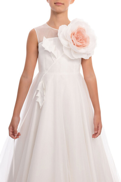 Pamina Long Tulle Evening Dress with Big Flowers Graduation Girls Gown 8-9-10-11-12-13-14-15 Years Old 36067Pr