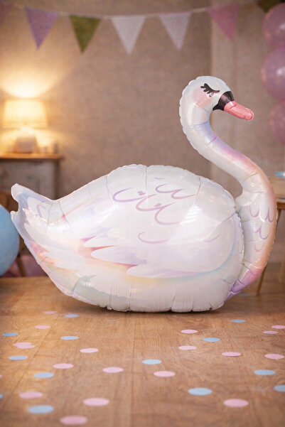 Baloncu Dede Kuğu Folyo Balon 86 cm Beyaz Pastel Parti Bebek Doğum Günü Dekor...