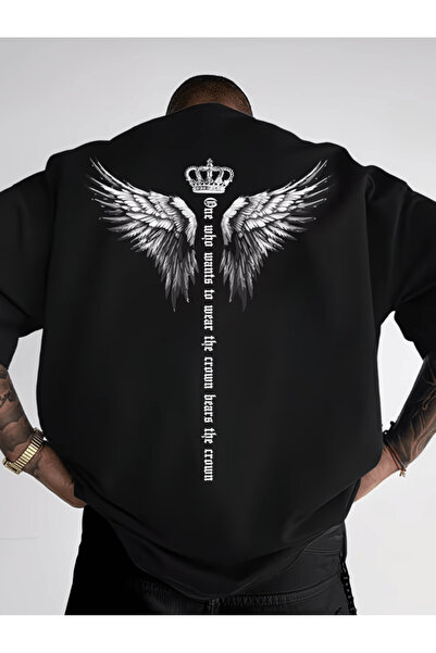 one button Μπλουζάκι Premium Oversize με στάμπα λεπτομέρειας φτερού αγγέλου