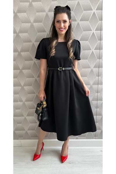 styleFlex Rochie midi din stofa cu maneca scurta si curea inclusă