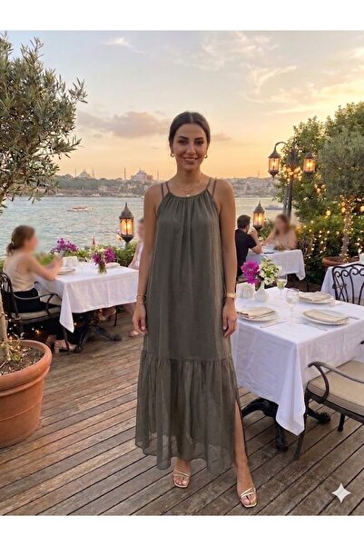 AYASOFYA OTANTIK Rochie de damă din mătase, cu bretele, căptușită, cu model s...