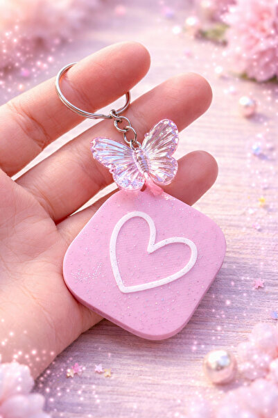 florealFlowers Nfc Enabled Butterfly Detailed Heart Pink Keychain |   Smart K...