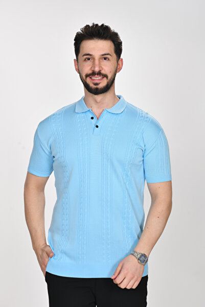 VALERİO MEN Collar Button Detail Self-Pattern Premium Knitwear