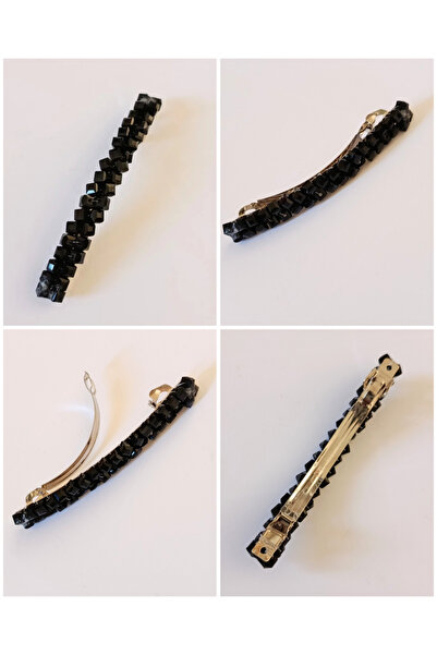 chibi إكسسوار شعر أنيق بمشبك تلقائي مزين بخرز كريستالي أسود لامع