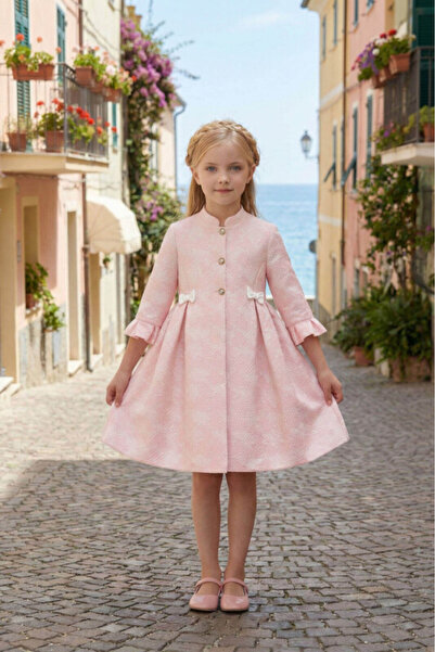 Pamina Girl's Evening Dress Sleeveless Satin Gown and Long Jacquard Coat Two-...