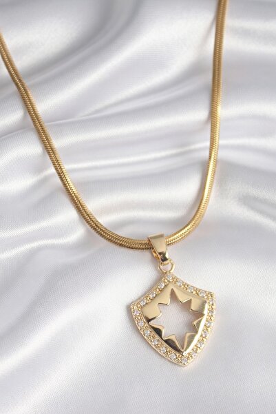 Jadem Gold 316L Stainless Steel Talyan Chain Zircon Stone Pole Star Engraving...