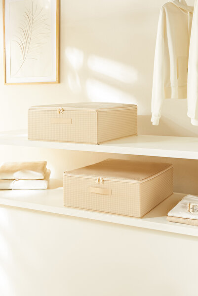 Homewave 2 τεμάχια Μπεζ Σετ οργάνωσης βαλιτσών με βάση στήριξης 45x55x18