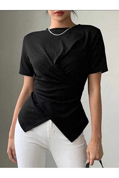 peri tower Γυναικεία μπλούζα με διπλό στήθος, λεπτομερή δραπέ ραφή και κοντά ...