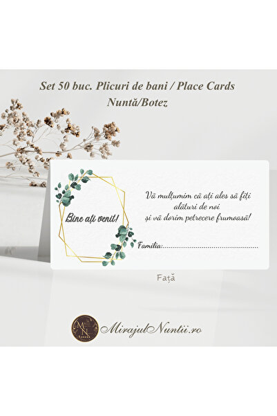 MirajulNuntii.ro Set of 50 Money Envelopes Wedding Baptism Greenery Premium C...