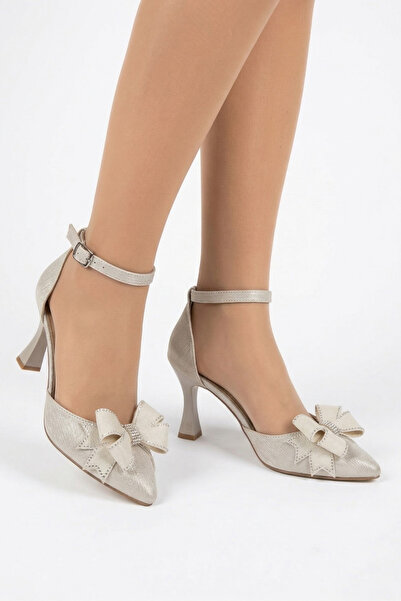 Nubbock Women's Silver Ribbon Detailed Glittery Heeled Shoes Nk3144