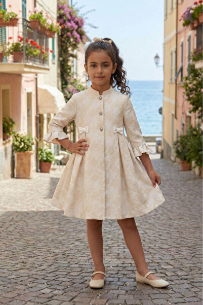 Pamina Girl's Evening Dress Sleeveless Satin Gown and Long Jacquard Coat Two-...