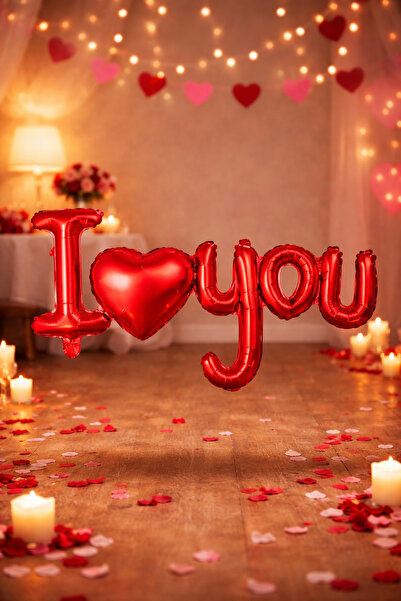 Baloncu Dede I Love You Written Foil Balloon 97 cm Red Heart Romantic Party V...