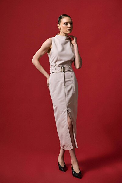 Sateen Φούστα με σκίσιμο Jessi - Μπεζ