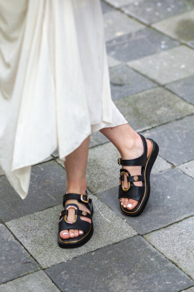 Mammamia 05290 Hakiki Deri Toka Detaylı Düz Tabanlı Sandalet