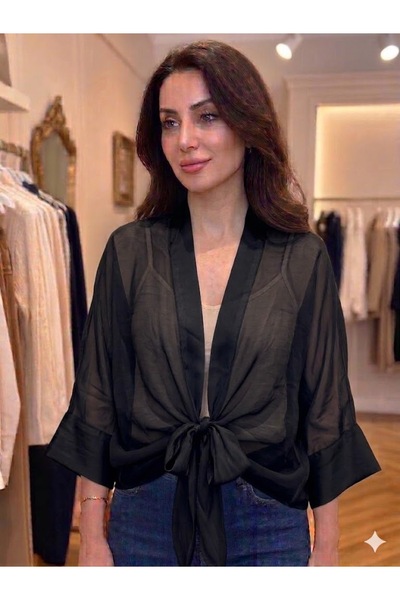 AYASOFYA OTANTIK Γυναικείο ιταλικό μαύρο κοντό μεταξωτό κιμονό με μανίκια νυχ...